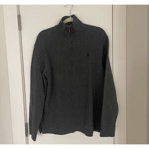 Polo Ralph Lauren Sweater Men L Gray Estate Rib 1/4 Zip Pullover Logo Pony